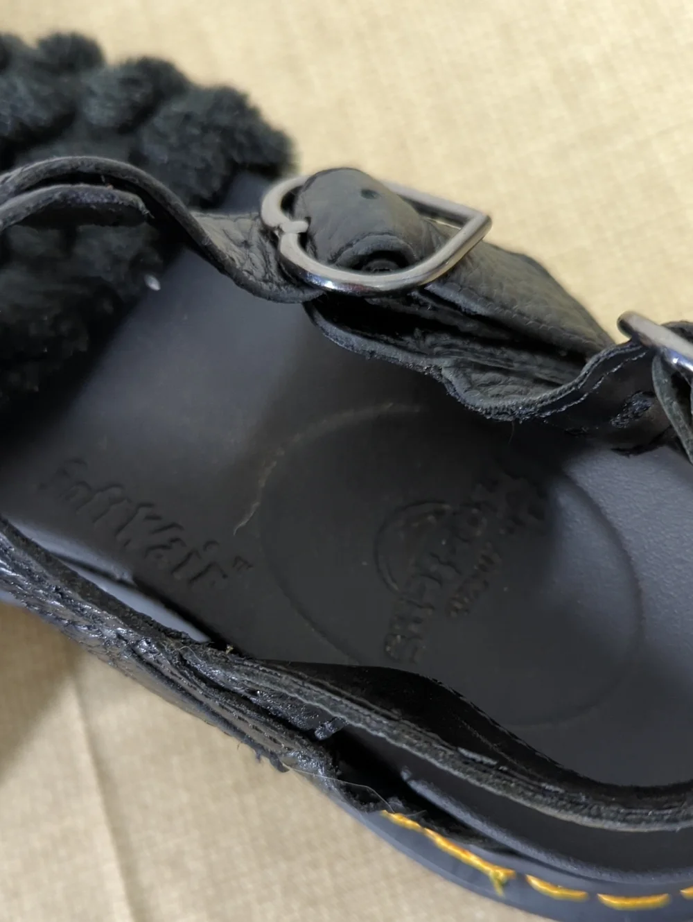 Dr. Martens Voss Quad Black Fluffy Chunky Platform Sandals Silvertone Hardware